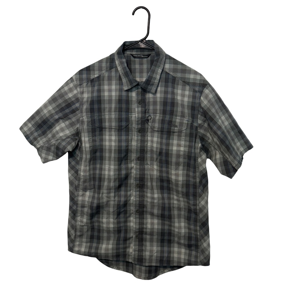 Sitka Gear Globe Trotter Shirt Mens Large Blue Gray Plaid Short Sleeve Button Up